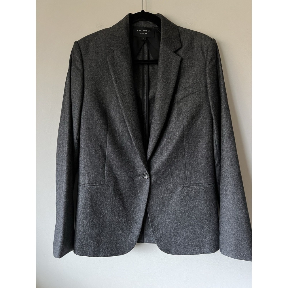 Equipment Women's Single Button 100% Wool Blazer Career Gray Black Size 8